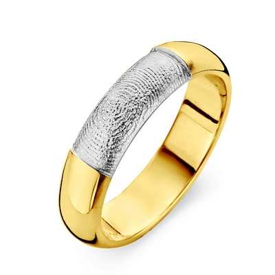 Love ring i guld med fingeraftryk i hvidguld