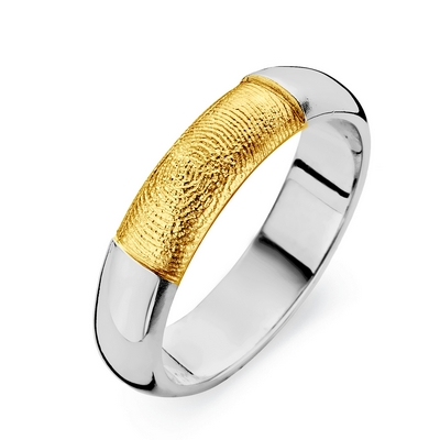 Love ring i hvidguld med fingeraftryk i guld