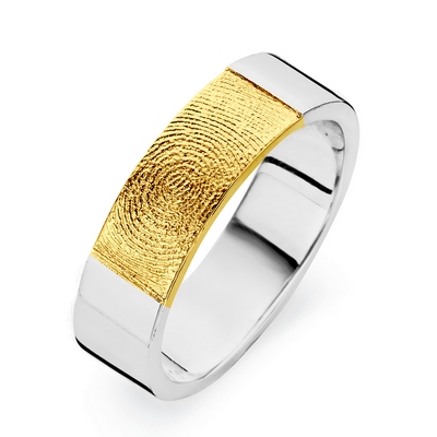True ring i hvidguld med fingeraftryk i guld